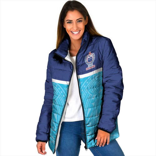 Queensland Samoa Custom Padded Jacket Blue Pacific Polynesian Tribal Pattern - Aussie Hoodie