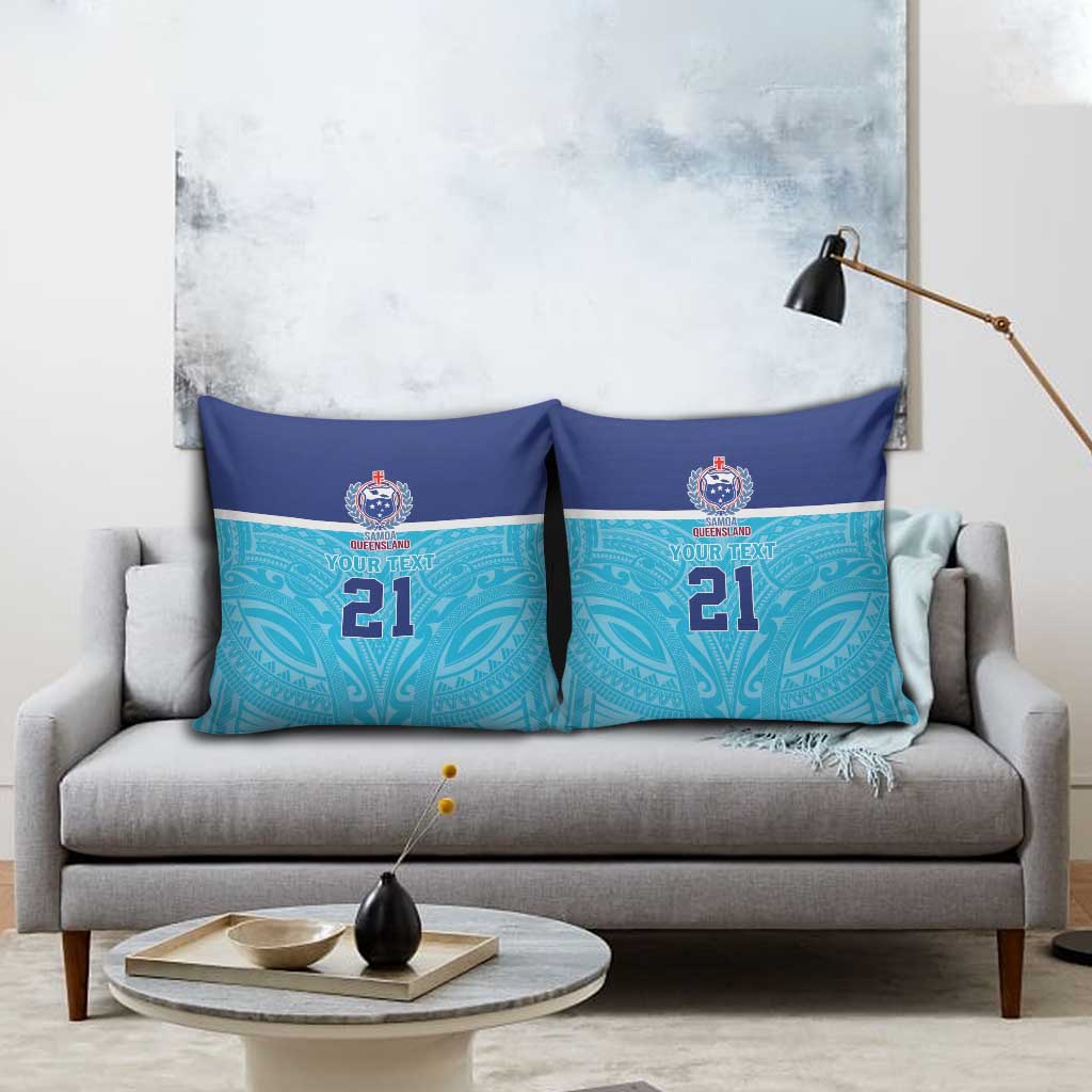 Queensland Samoa Custom Pillow Cover Blue Pacific Polynesian Tribal Pattern - Aussie Hoodie