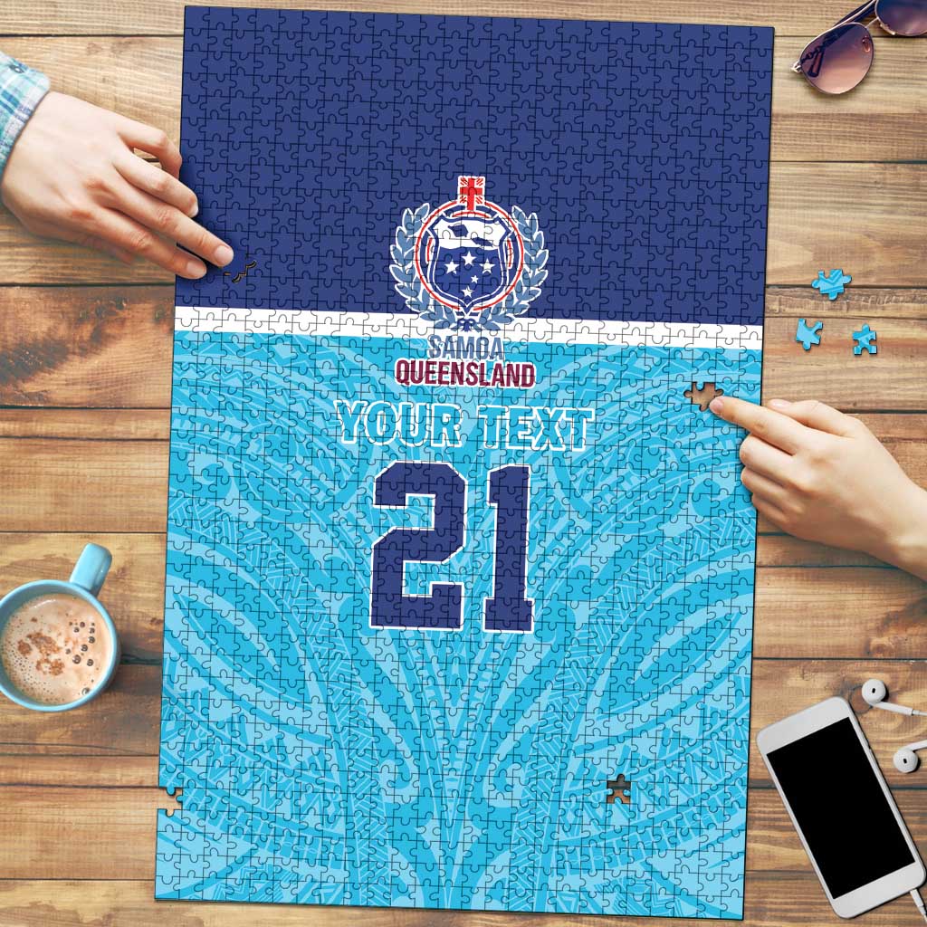 Queensland Samoa Custom Puzzle Blue Pacific Polynesian Tribal Pattern - Aussie Hoodie