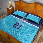 Queensland Samoa Custom Quilt Bed Set Blue Pacific Polynesian Tribal Pattern