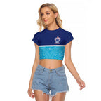 Queensland Samoa Custom Raglan Cropped T Shirt Blue Pacific Polynesian Tribal Pattern