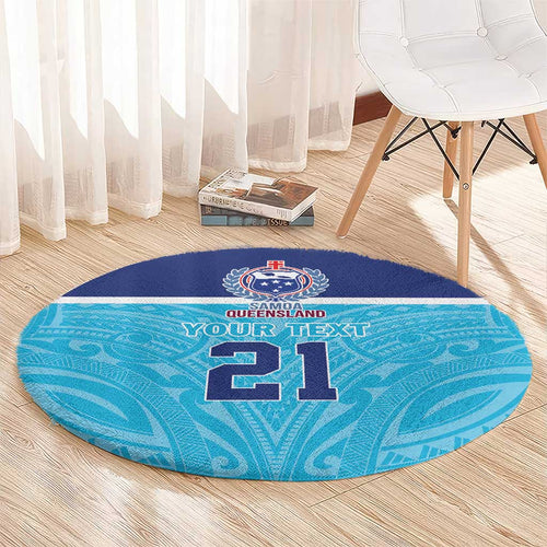 Queensland Samoa Custom Round Carpet Blue Pacific Polynesian Tribal Pattern