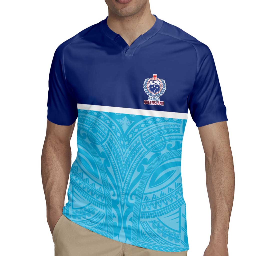 Queensland Samoa Custom Rugby Jersey Blue Pacific Polynesian Tribal Pattern