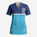 Queensland Samoa Custom Scrub Top Blue Pacific Polynesian Tribal Pattern - Aussie Hoodie