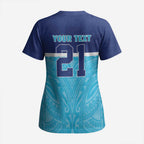 Queensland Samoa Custom Scrub Top Blue Pacific Polynesian Tribal Pattern - Aussie Hoodie