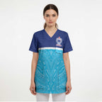 Queensland Samoa Custom Scrub Top Blue Pacific Polynesian Tribal Pattern - Aussie Hoodie