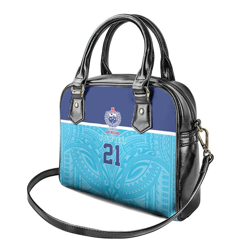 Queensland Samoa Custom Shoulder Handbag Blue Pacific Polynesian Tribal Pattern