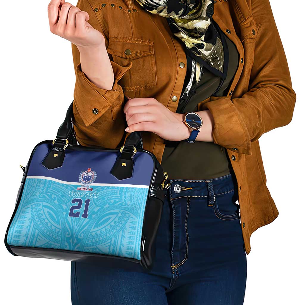 Queensland Samoa Custom Shoulder Handbag Blue Pacific Polynesian Tribal Pattern