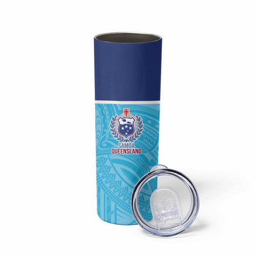 Queensland Samoa Custom Skinny Tumbler Blue Pacific Polynesian Tribal Pattern