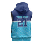 Queensland Samoa Custom Sleeveless Hoodie Blue Pacific Polynesian Tribal Pattern - Aussie Hoodie