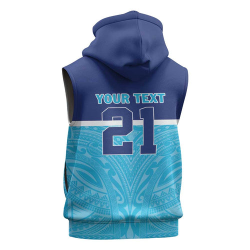 Queensland Samoa Custom Sleeveless Hoodie Blue Pacific Polynesian Tribal Pattern - Aussie Hoodie