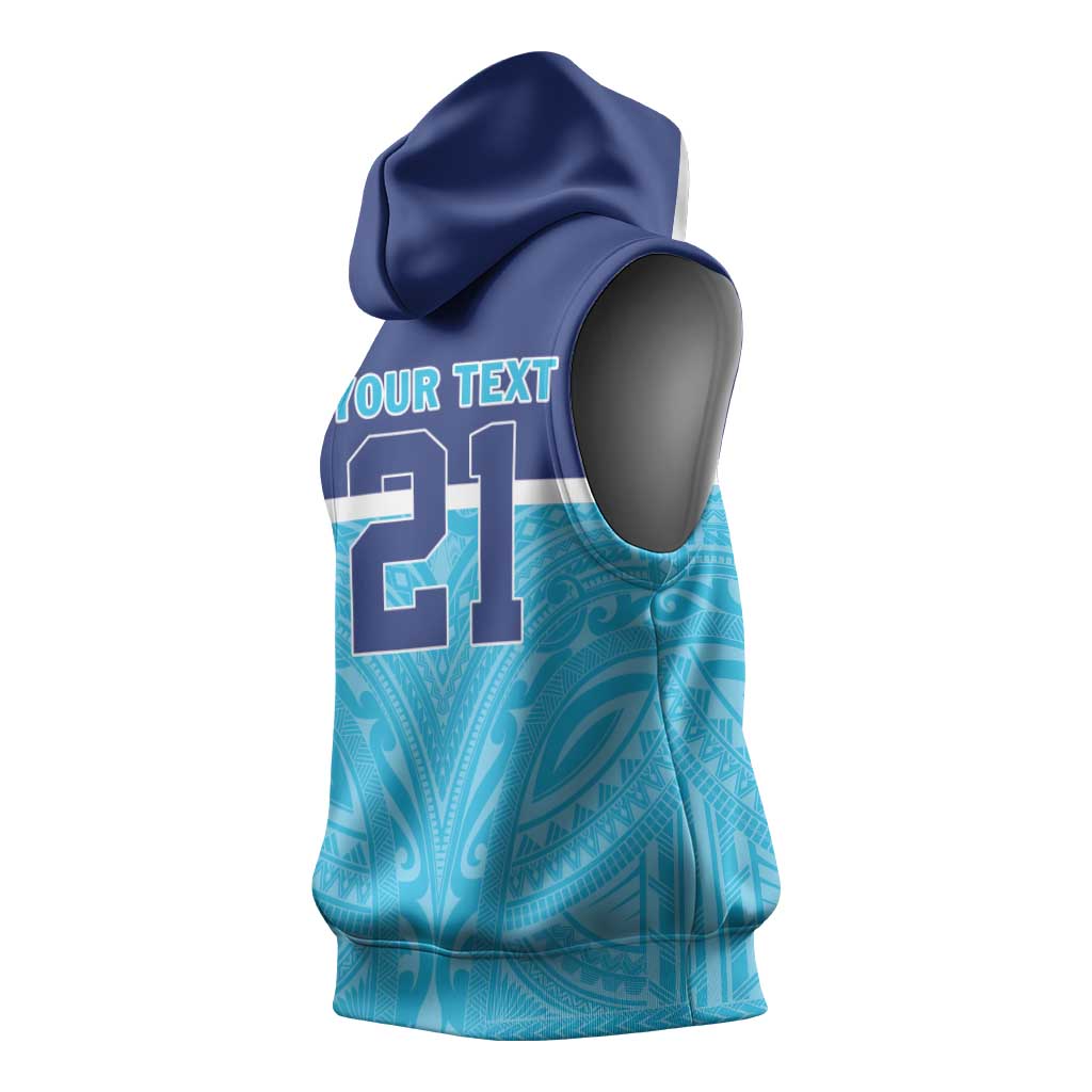 Queensland Samoa Custom Sleeveless Hoodie Blue Pacific Polynesian Tribal Pattern - Aussie Hoodie