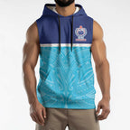 Queensland Samoa Custom Sleeveless Hoodie Blue Pacific Polynesian Tribal Pattern - Aussie Hoodie