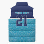 Queensland Samoa Custom Sleeveless Puffer Jacket Blue Pacific Polynesian Tribal Pattern - Aussie Hoodie