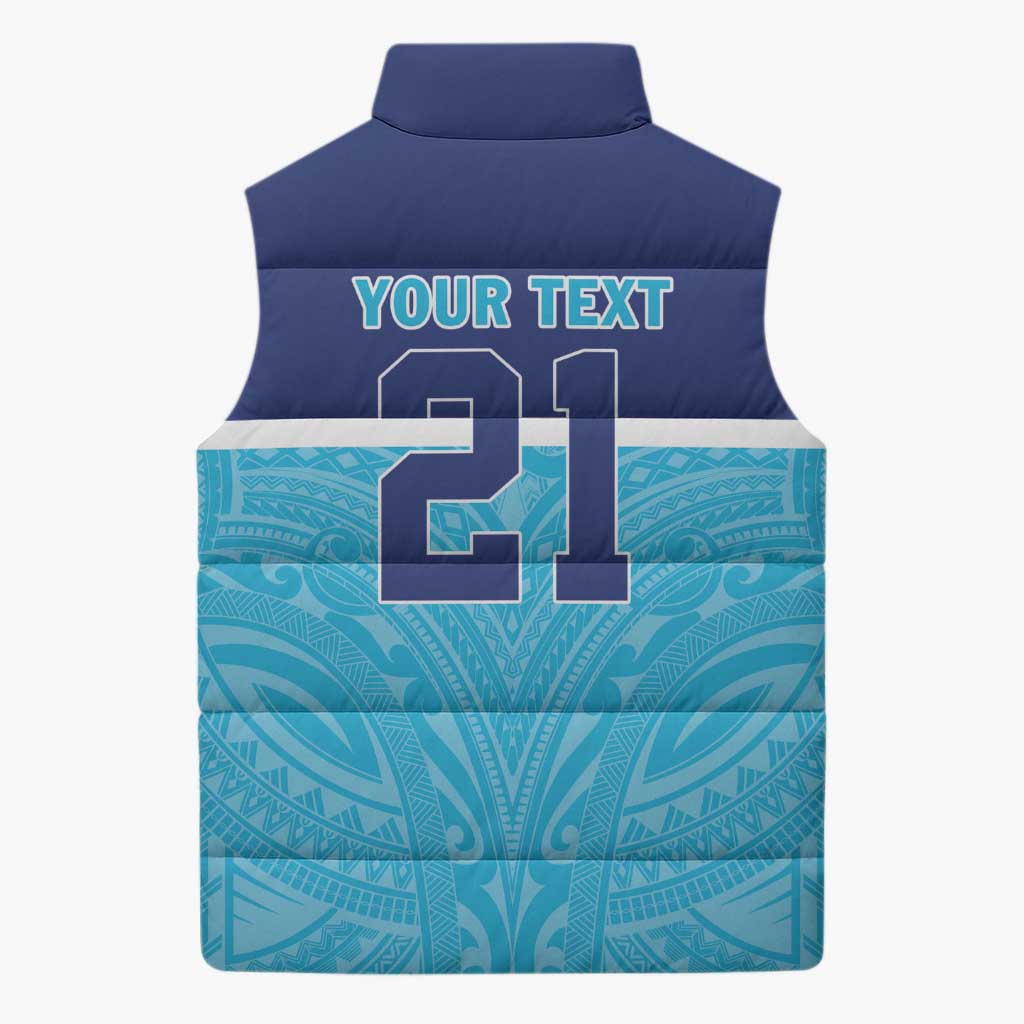 Queensland Samoa Custom Sleeveless Puffer Jacket Blue Pacific Polynesian Tribal Pattern - Aussie Hoodie