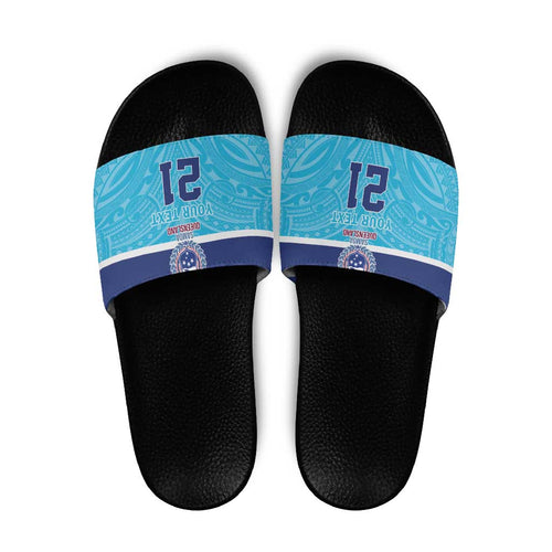 Queensland Samoa Custom Slide Sandals Blue Pacific Polynesian Tribal Pattern - Aussie Hoodie