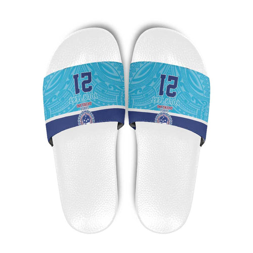 Queensland Samoa Custom Slide Sandals Blue Pacific Polynesian Tribal Pattern - Aussie Hoodie