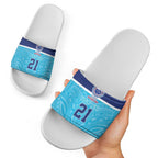 Queensland Samoa Custom Slide Sandals Blue Pacific Polynesian Tribal Pattern - Aussie Hoodie