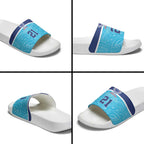 Queensland Samoa Custom Slide Sandals Blue Pacific Polynesian Tribal Pattern - Aussie Hoodie