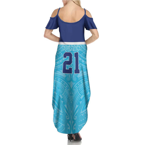 Queensland Samoa Custom Summer Maxi Dress Blue Pacific Polynesian Tribal Pattern