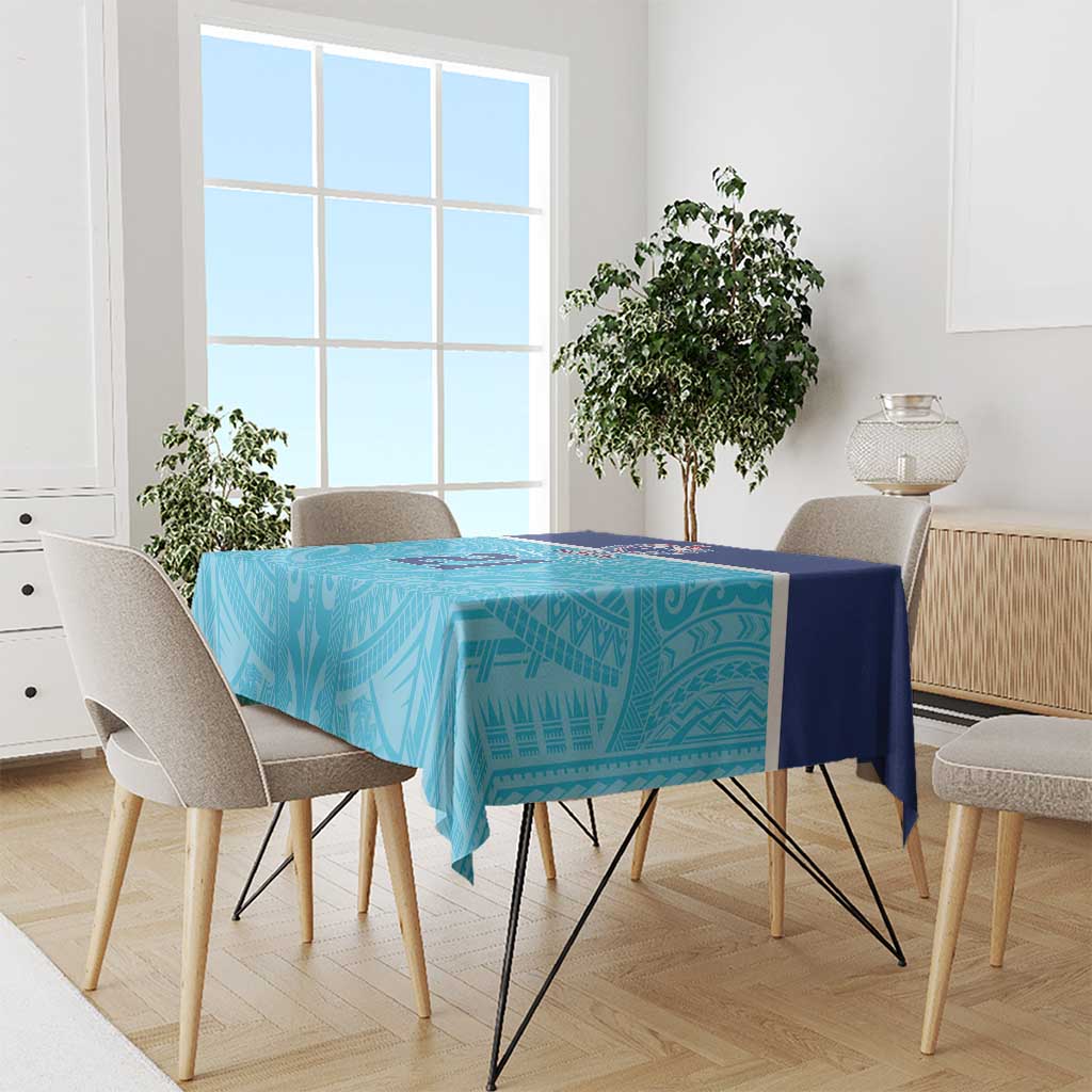 Queensland Samoa Custom Tablecloth Blue Pacific Polynesian Tribal Pattern