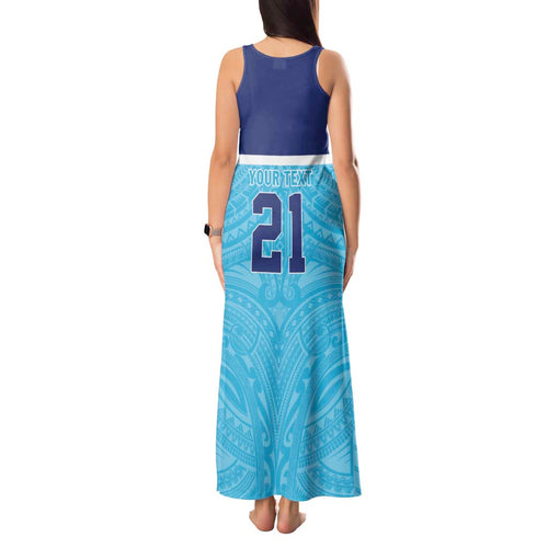 Queensland Samoa Custom Tank Maxi Dress Blue Pacific Polynesian Tribal Pattern