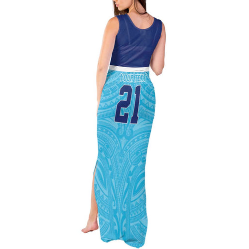 Queensland Samoa Custom Tank Maxi Dress Blue Pacific Polynesian Tribal Pattern
