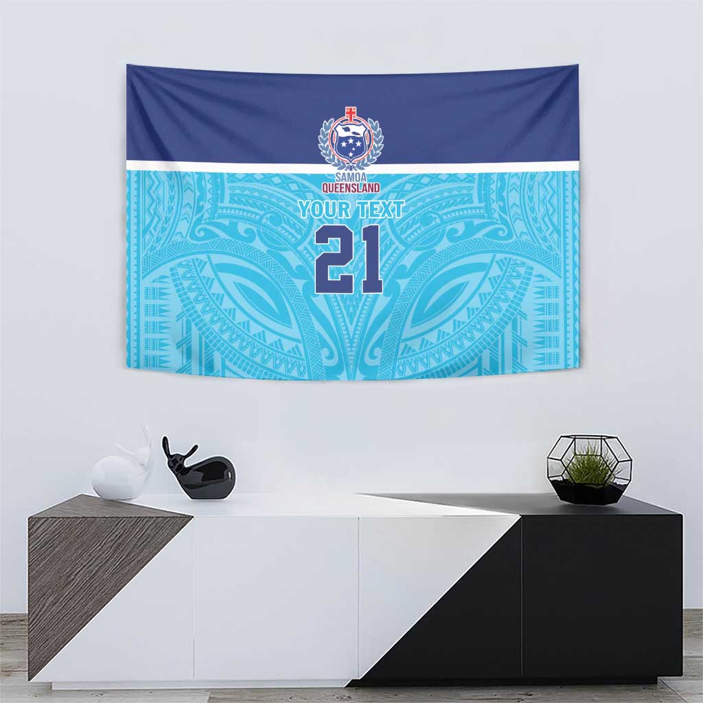 Queensland Samoa Custom Tapestry Blue Pacific Polynesian Tribal Pattern
