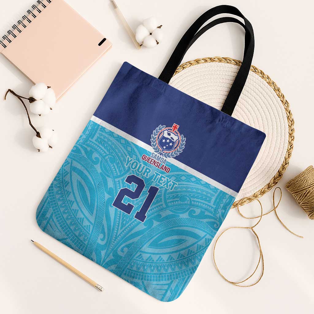 Queensland Samoa Custom Tote Bag Blue Pacific Polynesian Tribal Pattern - Aussie Hoodie