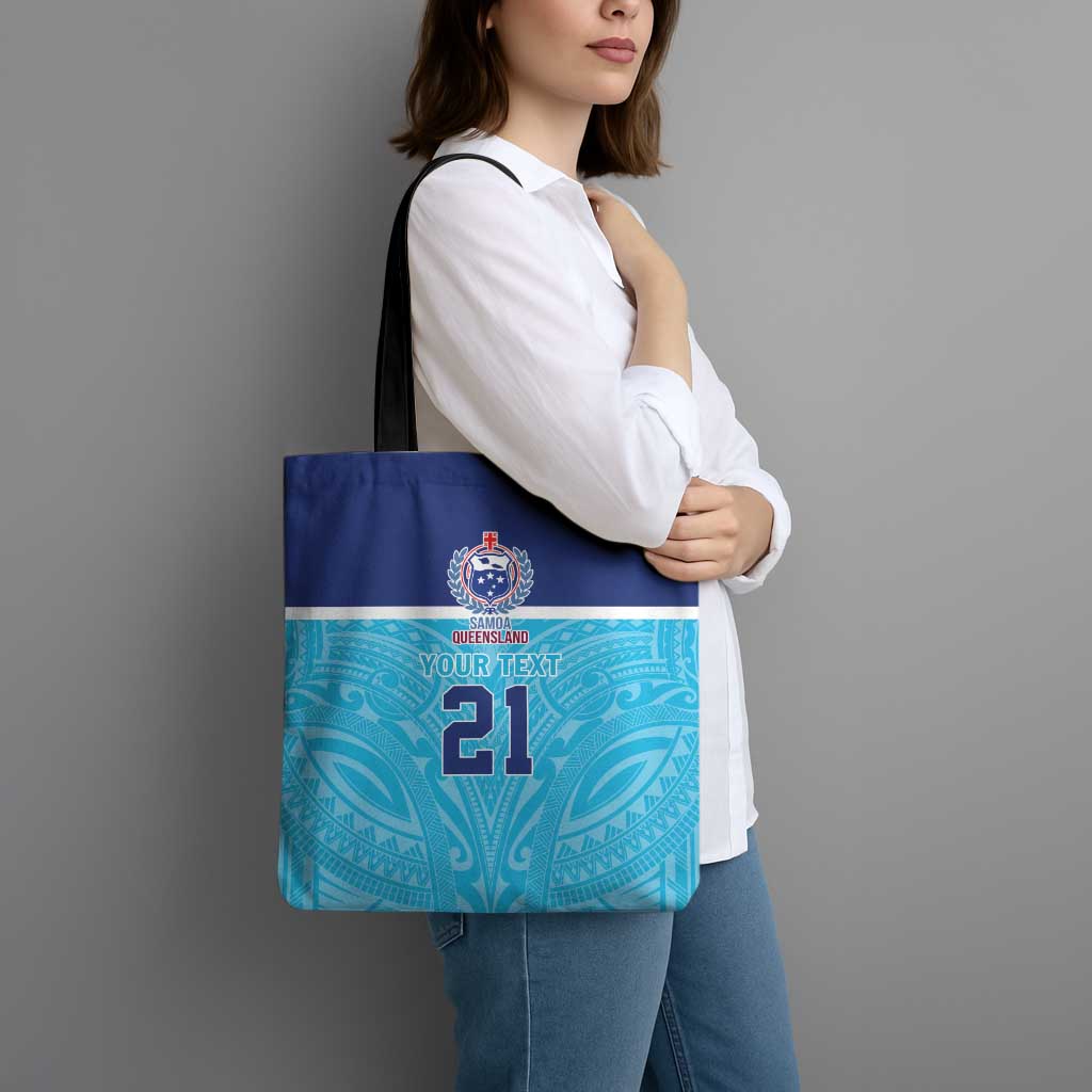 Queensland Samoa Custom Tote Bag Blue Pacific Polynesian Tribal Pattern - Aussie Hoodie