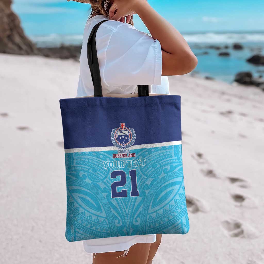 Queensland Samoa Custom Tote Bag Blue Pacific Polynesian Tribal Pattern - Aussie Hoodie