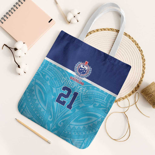Queensland Samoa Custom Tote Bag Blue Pacific Polynesian Tribal Pattern - Aussie Hoodie