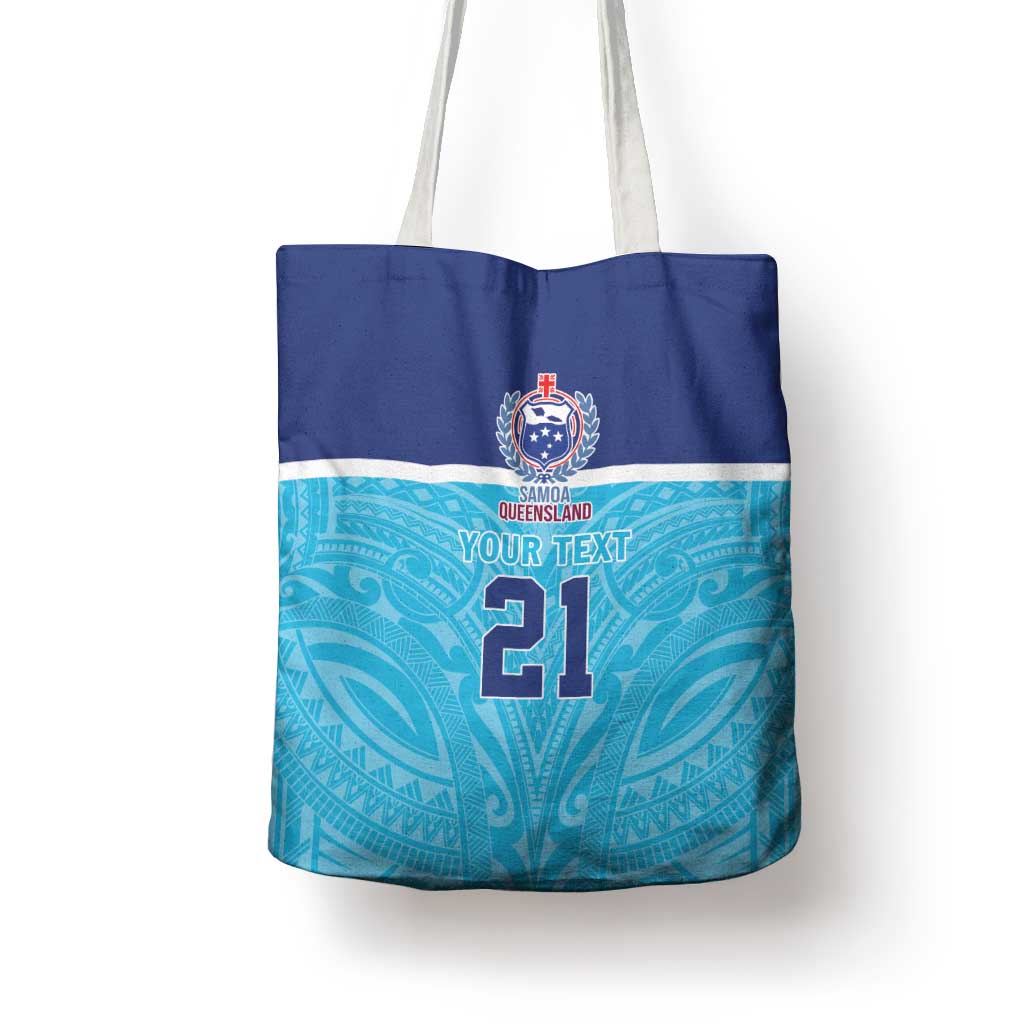 Queensland Samoa Custom Tote Bag Blue Pacific Polynesian Tribal Pattern - Aussie Hoodie