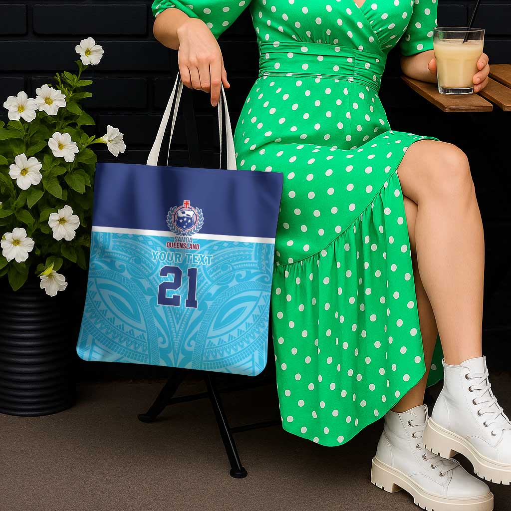 Queensland Samoa Custom Tote Bag Blue Pacific Polynesian Tribal Pattern - Aussie Hoodie