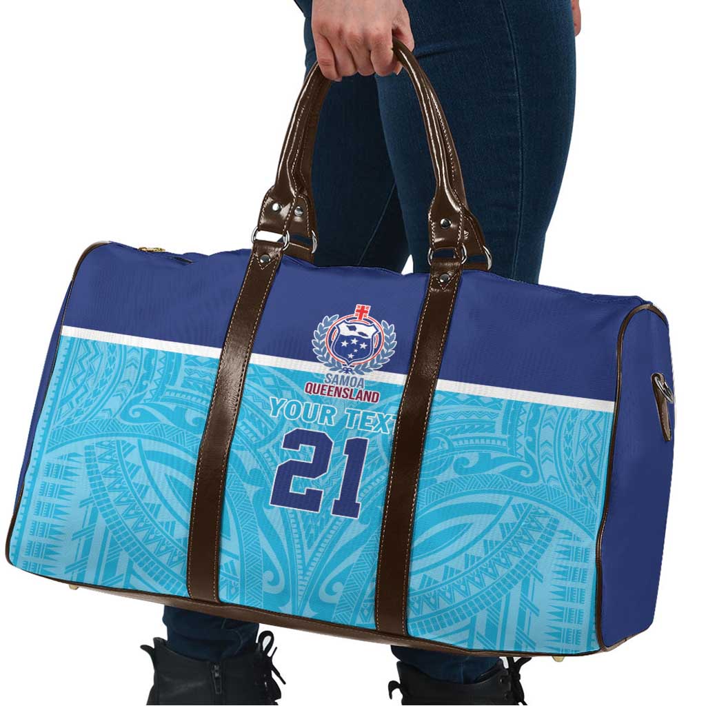 Queensland Samoa Custom Travel Bag Blue Pacific Polynesian Tribal Pattern - Aussie Hoodie