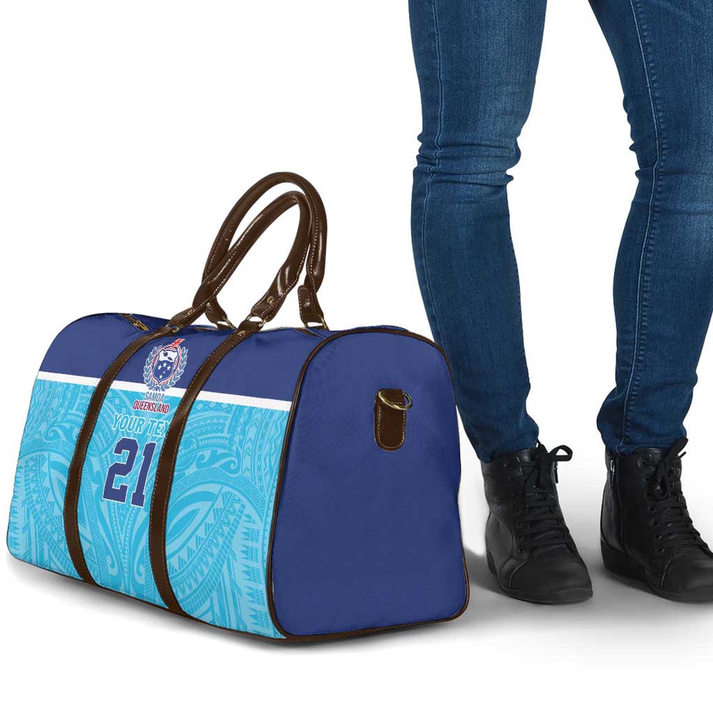 Queensland Samoa Custom Travel Bag Blue Pacific Polynesian Tribal Pattern - Aussie Hoodie