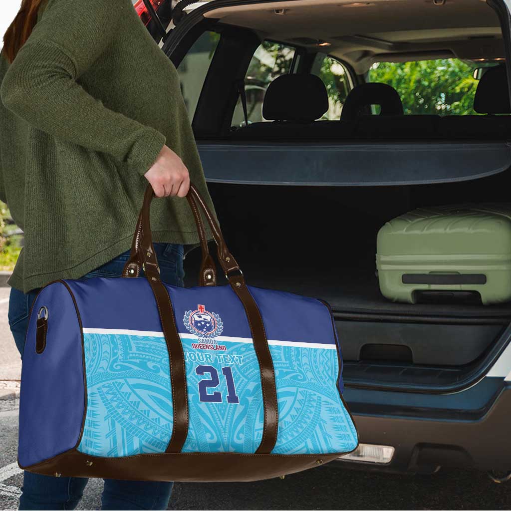 Queensland Samoa Custom Travel Bag Blue Pacific Polynesian Tribal Pattern - Aussie Hoodie