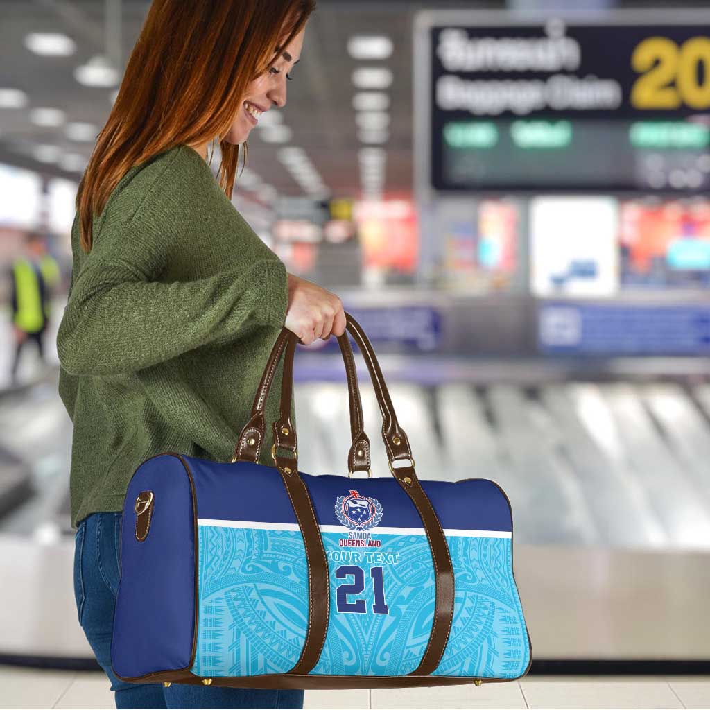 Queensland Samoa Custom Travel Bag Blue Pacific Polynesian Tribal Pattern - Aussie Hoodie