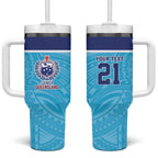 Queensland Samoa Custom Tumbler With Handle Blue Pacific Polynesian Tribal Pattern