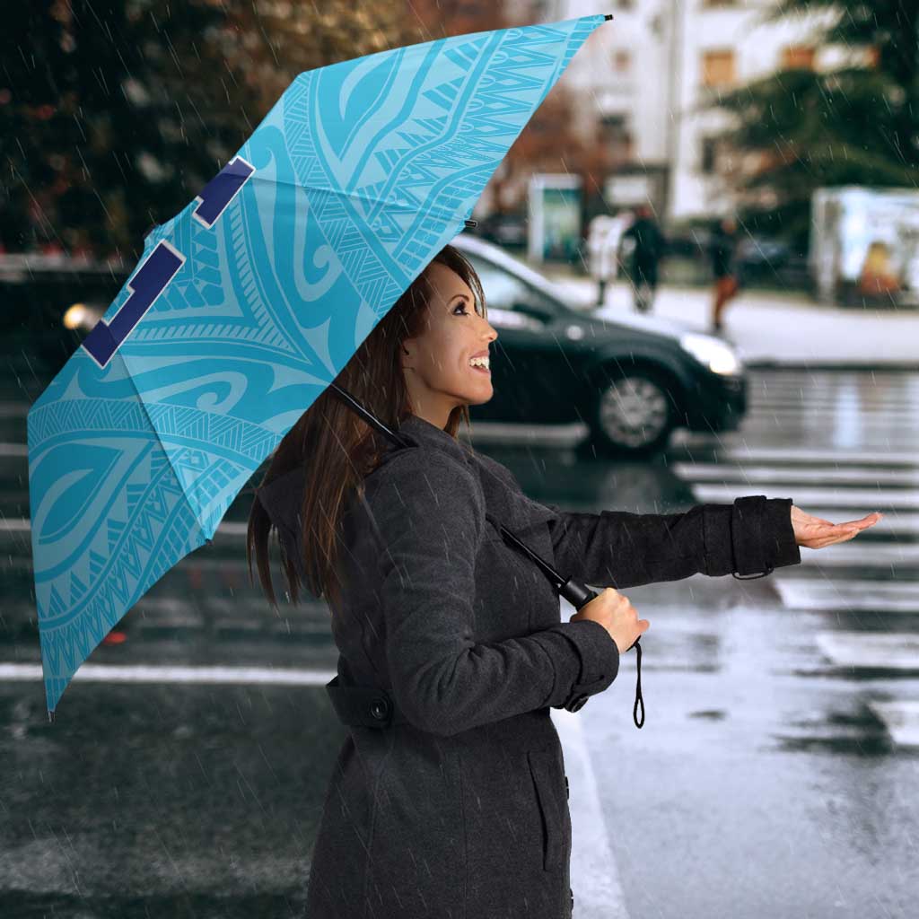 Queensland Samoa Custom Umbrella Blue Pacific Polynesian Tribal Pattern - Aussie Hoodie