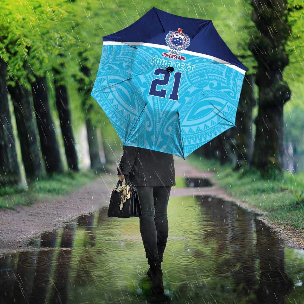 Queensland Samoa Custom Umbrella Blue Pacific Polynesian Tribal Pattern - Aussie Hoodie