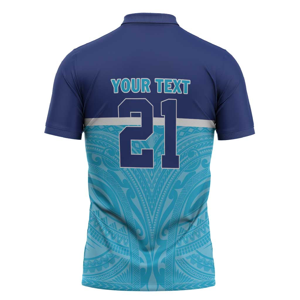 Queensland Samoa Custom Zipper Polo Shirt Blue Pacific Polynesian Tribal Pattern - Aussie Hoodie