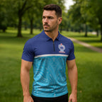 Queensland Samoa Custom Zipper Polo Shirt Blue Pacific Polynesian Tribal Pattern - Aussie Hoodie