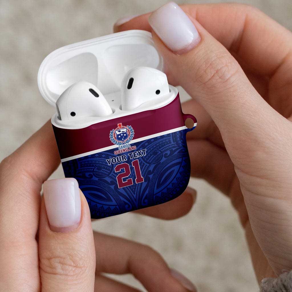 Queensland Samoa Custom AirPods Case Maroon-Blue Pacific Polynesian Tribal Pattern - Aussie Hoodie