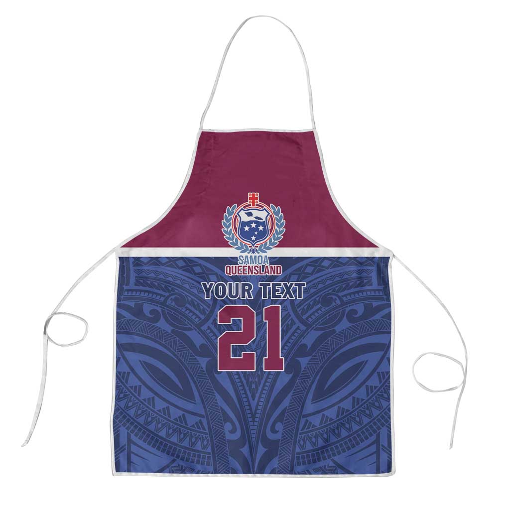 Queensland Samoa Custom Apron Maroon-Blue Pacific Polynesian Tribal Pattern - Aussie Hoodie