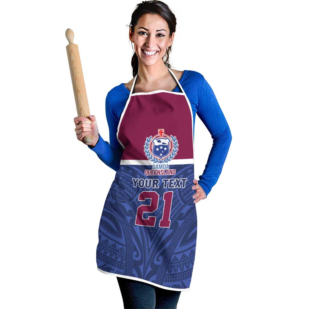 Queensland Samoa Custom Apron Maroon-Blue Pacific Polynesian Tribal Pattern - Aussie Hoodie