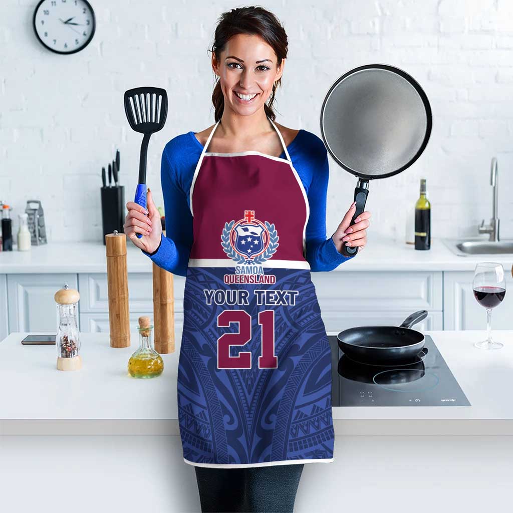 Queensland Samoa Custom Apron Maroon-Blue Pacific Polynesian Tribal Pattern - Aussie Hoodie