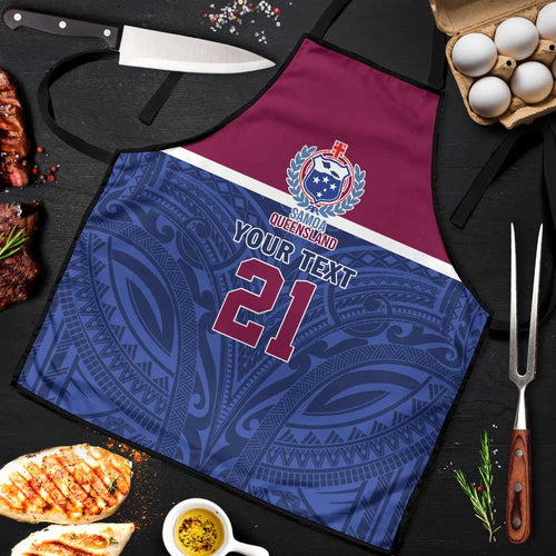 Queensland Samoa Custom Apron Maroon-Blue Pacific Polynesian Tribal Pattern - Aussie Hoodie