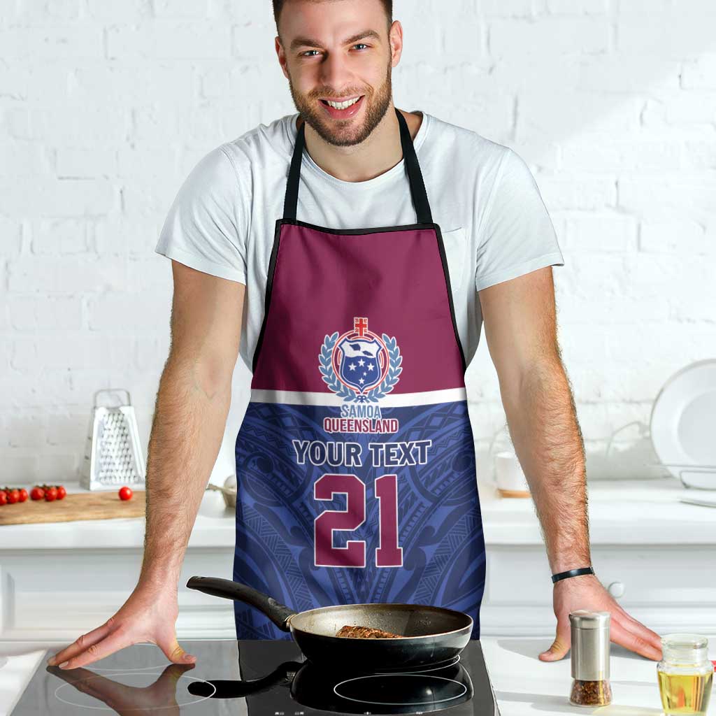 Queensland Samoa Custom Apron Maroon-Blue Pacific Polynesian Tribal Pattern - Aussie Hoodie