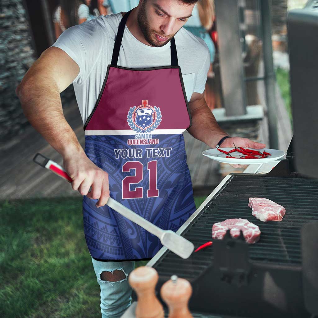 Queensland Samoa Custom Apron Maroon-Blue Pacific Polynesian Tribal Pattern - Aussie Hoodie